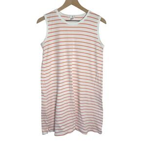 Lake Pajamas Peach White Striped Sleeveless Pima Cotton Sleep Dress Size Medium